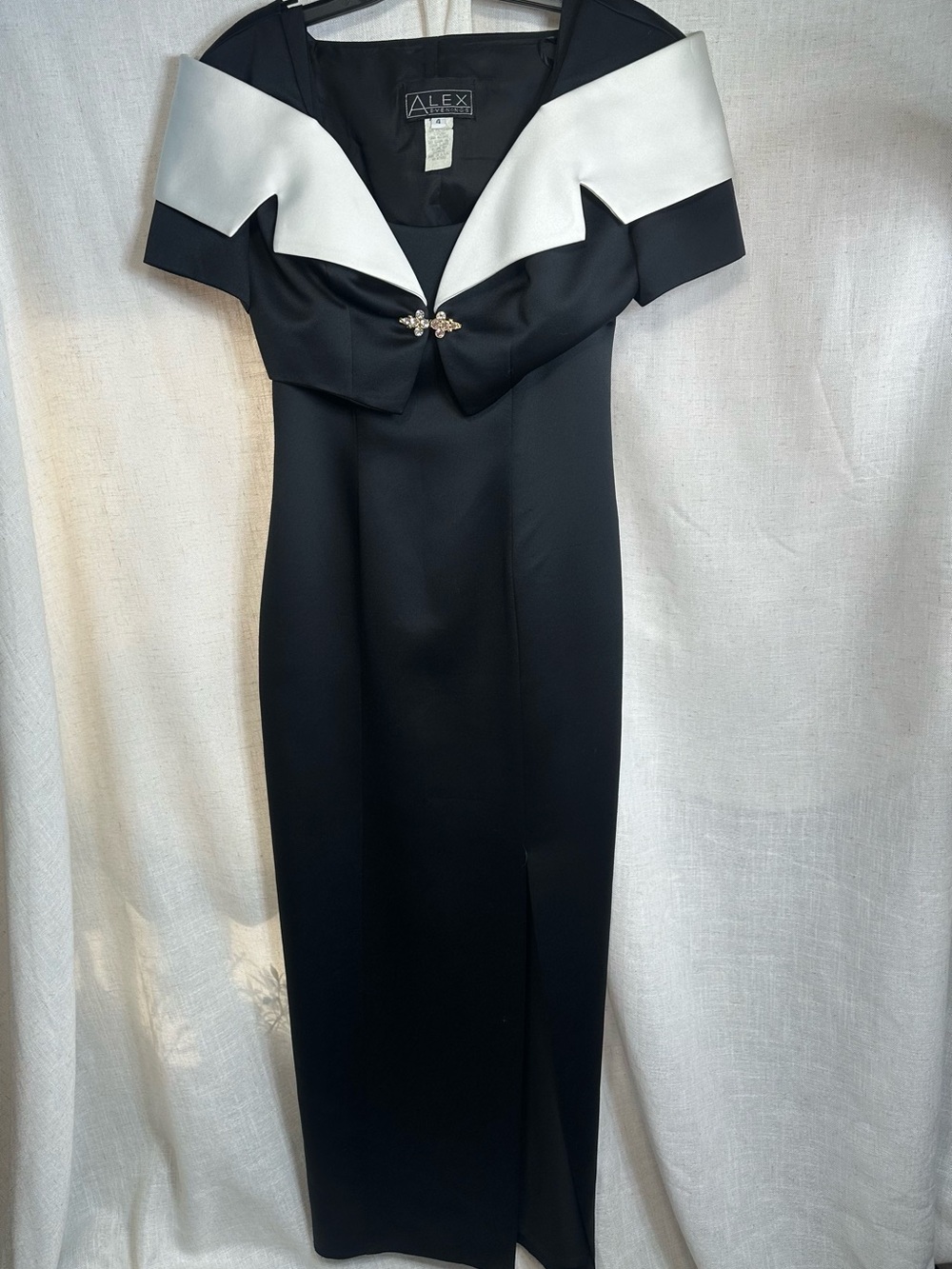 Alex Evening Dress in Black with White Satin Gown W/ Bolero